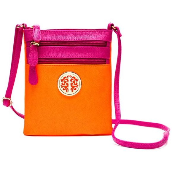 ecos Handbags - Neon Orange Purse Filigree Cross-body Zip Bag
